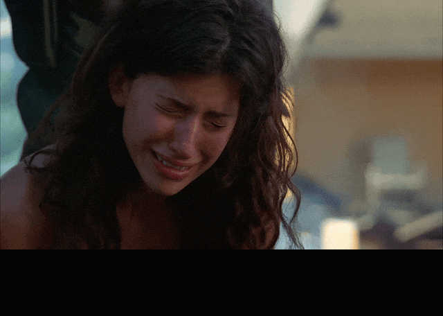 Michael Emerson and Tania Raymonde in Lost (2004), captioned "I stole her as a baby from an insane woman. She means nothing to me.", Tense and Cold reaction animated GIF