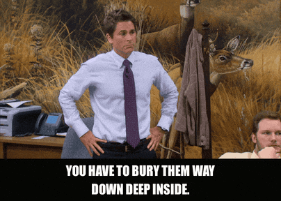 Rob Lowe in Parks and Recreation (2009), captioned "You have to bury them way down deep inside.", Sincere and Intense reaction animated GIF