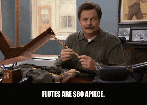 Nick Offerman in Parks and Recreation (2009), captioned "Flutes are $80 apiece.", Matter-Of-Fact and Proud reaction animated GIF