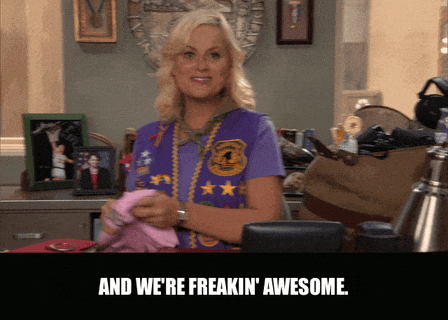 Amy Poehler in Parks and Recreation (2009), captioned "And we're freakin' awesome.", Proud and Enthusiastic reaction animated GIF
