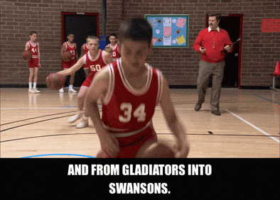 Nick Offerman in Parks and Recreation (2009), captioned "And from gladiators into Swansons.", Proud and Deadpan reaction animated GIF