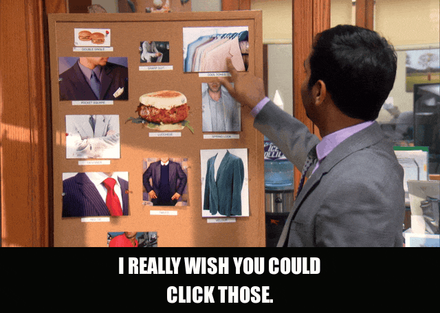 Aziz Ansari in Parks and Recreation (2009), captioned "I really wish you could click those.", Longing and Earnest reaction animated GIF