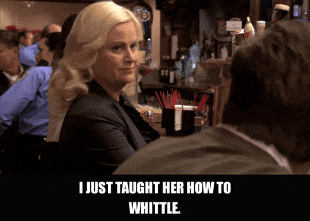Nick Offerman in Parks and Recreation (2009), captioned "I just taught her how to whittle.", Stoic and Matter-Of-Fact reaction animated GIF
