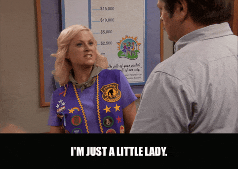 Amy Poehler in Parks and Recreation (2009), captioned "I'm just a little lady.", Sarcastic and Smug reaction animated GIF