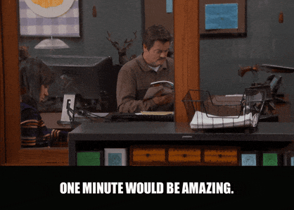 Rashida Jones in Parks and Recreation (2009), captioned "One minute would be amazing.", Hopeful and Self-Deprecating reaction animated GIF