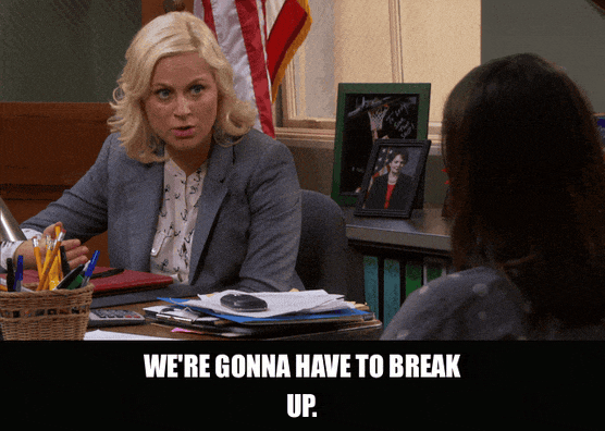 Amy Poehler in Parks and Recreation (2009), captioned "We're gonna have to break up.", Serious and Resigned reaction animated GIF