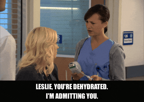 Rashida Jones in Parks and Recreation (2009), captioned "Leslie, you're dehydrated. I'm admitting you.", Concerned and Firm reaction animated GIF