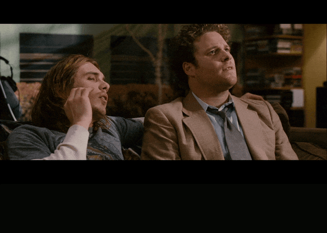 James Franco and Seth Rogen in Pineapple Express (2008), captioned "Do you think you could pull the plug on someone if you needed to?", Stoned and Curious reaction animated GIF