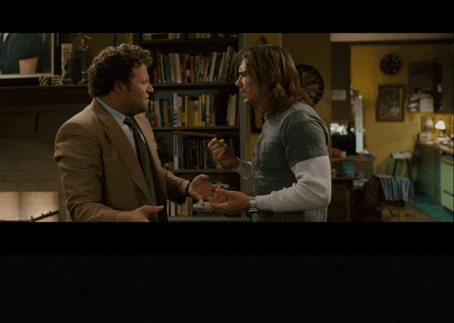 Seth Rogen and James Franco in Pineapple Express (2008), captioned "No, no, no. He could find the roach and think, it's Pineapple Express in here.", Panicked and Paranoid reaction animated GIF