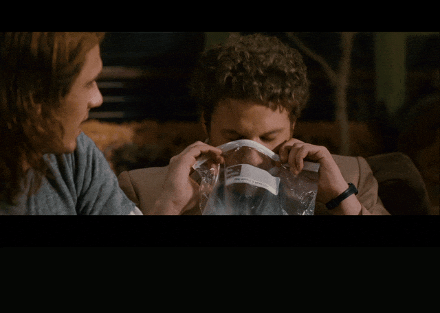 Seth Rogen and James Franco in Pineapple Express (2008), captioned "I just wanna live in here.", Blissful and Amazed reaction animated GIF