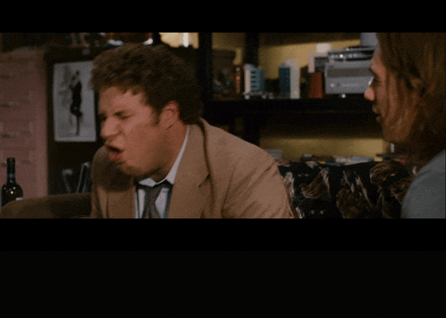 James Franco and Seth Rogen in Pineapple Express (2008), captioned "It's better to cough. It's like... makes you 10 times more higher.", Mellow and Amused reaction animated GIF