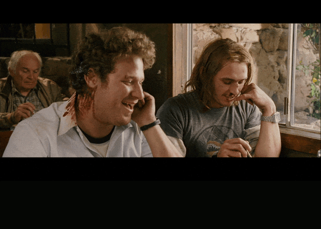 Seth Rogen and James Franco in Pineapple Express (2008), captioned "You're my hero.", Affectionate and Amused reaction animated GIF