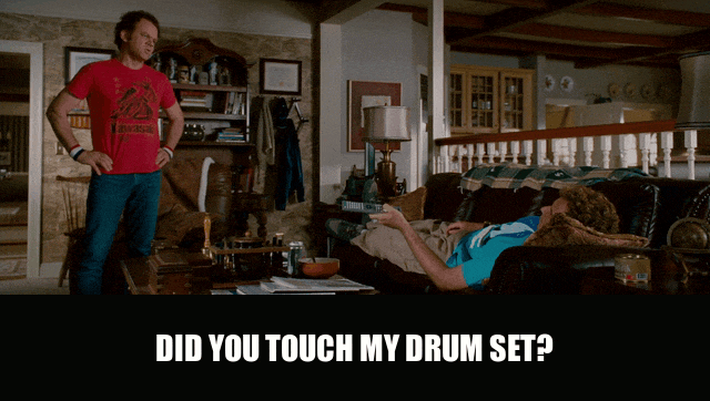 John C. Reilly in Step Brothers (2008), captioned "Did you touch my drum set?", Accusatory and Angry reaction animated GIF