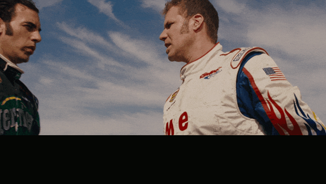 Sacha Baron Cohen and Will Ferrell in Talladega Nights: The Ballad of Ricky Bobby (2006), captioned "Monsieur Bobby, by defeating me today... ...you have set me free.", Sincere and Relieved reaction animated GIF