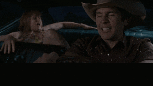 Jane Lynch in Talladega Nights: The Ballad of Ricky Bobby (2006), captioned "I don't care, I'm having a baby!", Frantic and Pained reaction animated GIF