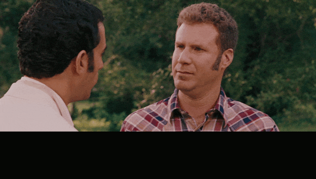 Will Ferrell and Sacha Baron Cohen in Talladega Nights: The Ballad of Ricky Bobby (2006), captioned "That's dumb. It's not dumb. It is dumb. Why is it dumb? I don't know.", Dismissive and Stubborn reaction animated GIF