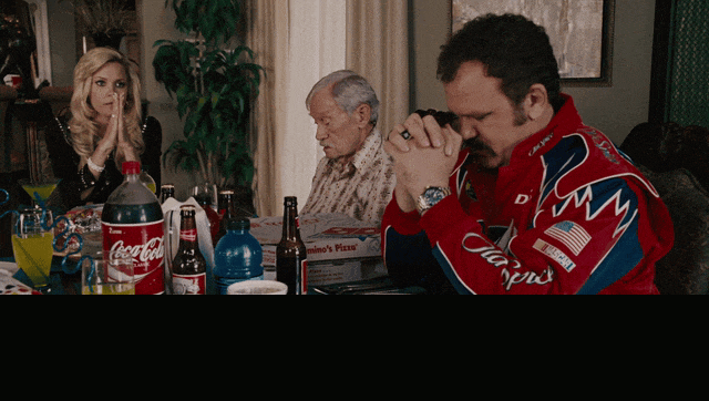 Will Ferrell in Talladega Nights: The Ballad of Ricky Bobby (2006), captioned "I like to picture Jesus in a tuxedo T-shirt.", Earnest and Silly reaction animated GIF