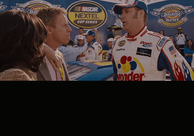 Will Ferrell in Talladega Nights: The Ballad of Ricky Bobby (2006), captioned "With all due respect, Mr. Dennit, I had no idea you had experimental surgery to have your balls removed.", Smug and Defiant reaction animated GIF