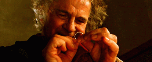 Bilbo And The Ring from The Lord of the Rings: The Fellowship of the Ring (2001), Tense and Awed reaction animated GIF