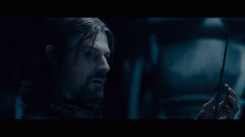 Boromir Watches Aragorn from The Lord of the Rings: The Fellowship of the Ring (2001), Tense and Awed reaction animated GIF