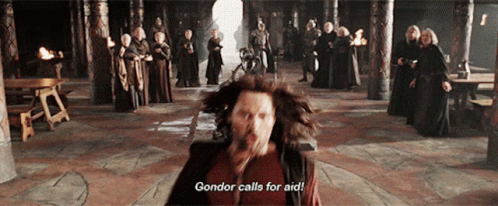 Gondor Calls For Aid from The Lord of the Rings: The Return of the King (2003), Heroic and Grave reaction animated GIF