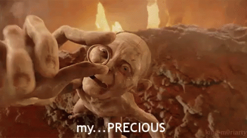 Andy Serkis in The Lord of the Rings: The Return of the King (2003), captioned "My precious.", Obsessive and Gleeful reaction animated GIF