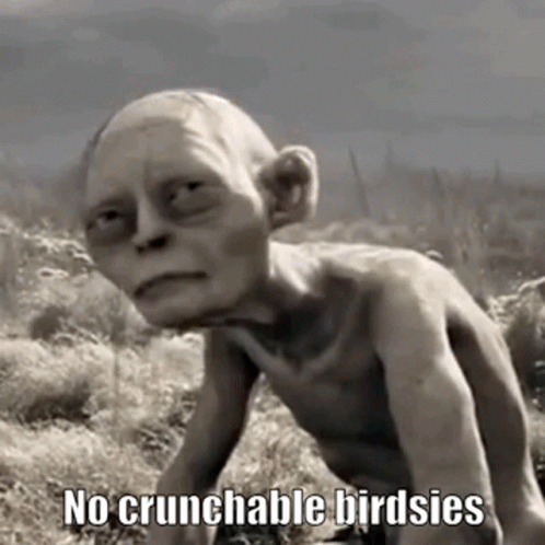 Crunchable Birdsies from The Lord of the Rings: The Two Towers (2002), Tense and Defiant reaction animated GIF