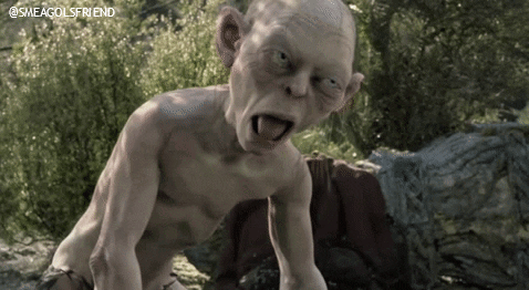Gollum Spits from The Lord of the Rings: The Two Towers (2002), Tense and Defiant reaction animated GIF