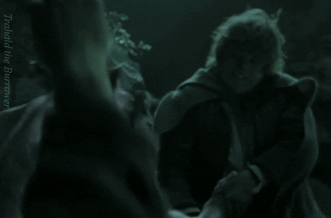 Sam Slaps Gollum from The Lord of the Rings: The Two Towers (2002), Tense and Defiant reaction animated GIF