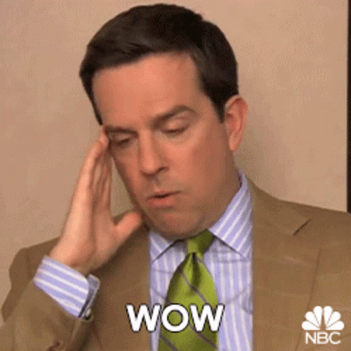 Ed Helms in The Office (US) (2005), Happy and Surprised reaction animated GIF