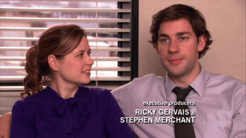 John Krasinski and Jenna Fischer in The Office (US) (2005), Happy and Talking reaction animated GIF