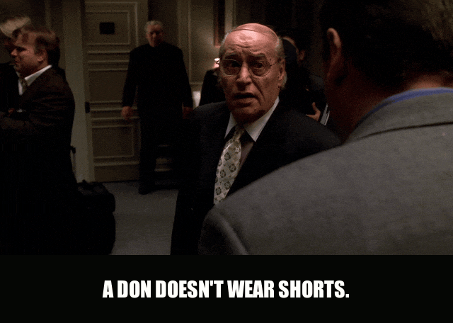 Tony Lip in The Sopranos (1999), captioned "A don doesn't wear shorts.", Disapproving and Blunt reaction animated GIF