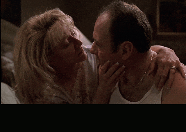 Edie Falco and James Gandolfini in The Sopranos (1999), captioned "All I want is you. That's all I have ever wanted.", Tearful and Pleading reaction animated GIF