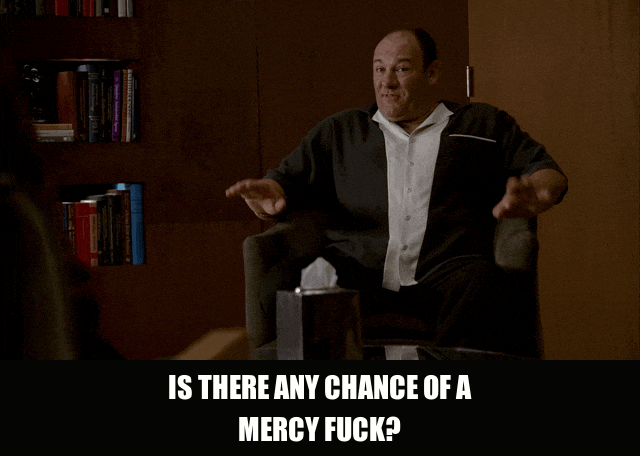 James Gandolfini in The Sopranos (1999), captioned "Is there any chance of a mercy fuck?", Flirtatious and Shameless reaction animated GIF
