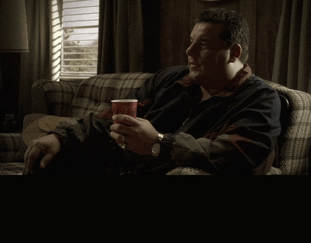 Dominic Chianese in The Sopranos (1999), captioned "Anyway, at our age it's enough surprise we're still alive every morning.", Grumpy and Morbid reaction animated GIF
