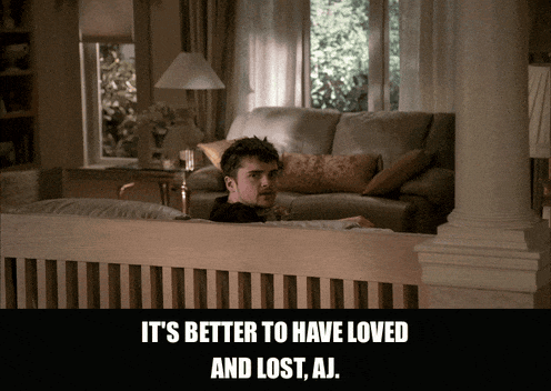 Edie Falco in The Sopranos (1999), captioned "It's better to have loved and lost, AJ.", Dismissive and Dry reaction animated GIF