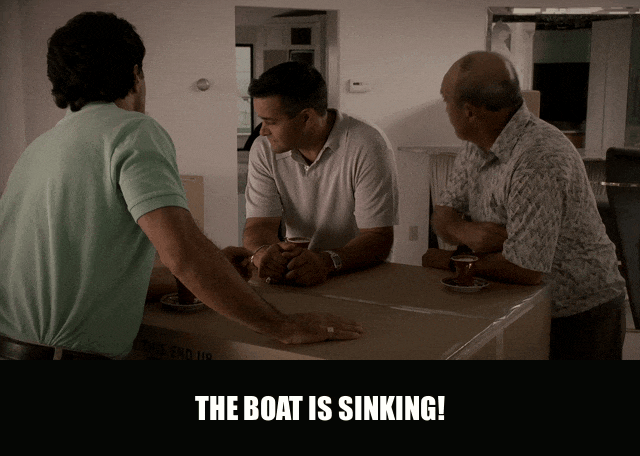Boat Is Sinking from The Sopranos (1999), captioned "The boat is sinking!", Panicked and Alarmed reaction animated GIF