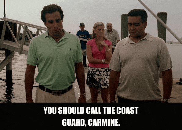 James Gandolfini in The Sopranos (1999), captioned "You should call the coast guard, Carmine.", Deadpan and Calm reaction animated GIF