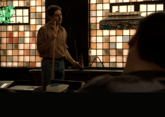 Michael Imperioli and James Gandolfini in The Sopranos (1999), captioned "Create a little dysentery among the ranks? First of all, the place is swept once a week.", Confused and Earnest reaction animated GIF