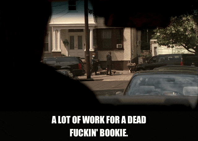 Tony Sirico in The Sopranos (1999), captioned "A lot of work for a dead fuckin' bookie.", Annoyed and Sardonic reaction animated GIF