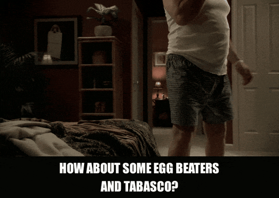 James Gandolfini in The Sopranos (1999), captioned "How about some Egg Beaters and Tabasco?", Casual and Deadpan reaction animated GIF