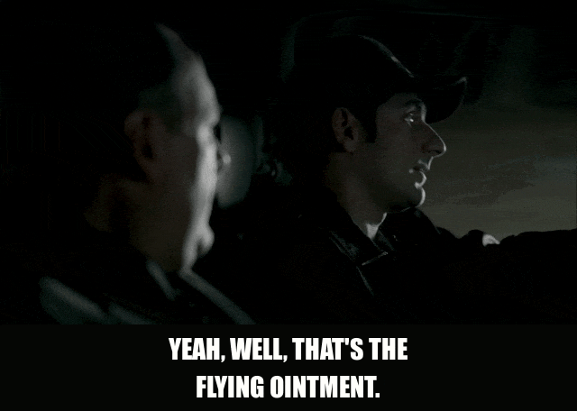 James Gandolfini in The Sopranos (1999), captioned "Yeah, well, that's the flying ointment.", Resigned and Matter-Of-Fact reaction animated GIF