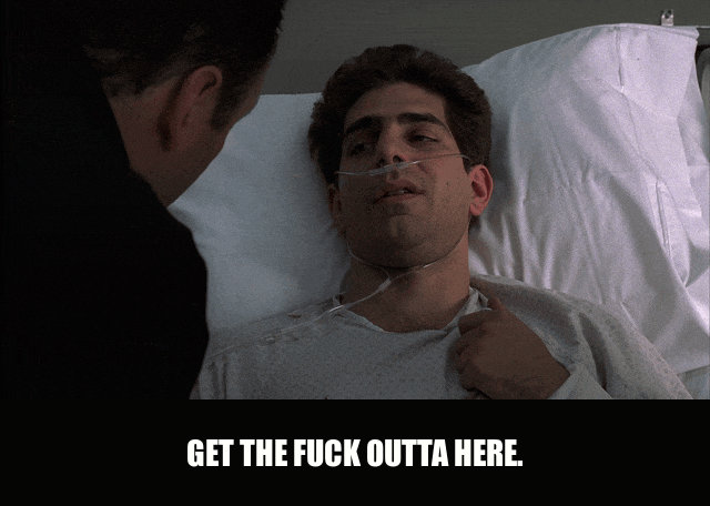 James Gandolfini in The Sopranos (1999), captioned "Get the fuck outta here.", Incredulous and Dismissive reaction animated GIF