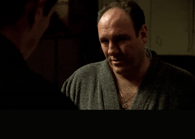 James Gandolfini and Federico Castelluccio in The Sopranos (1999), captioned "Give me a fucking break.", Sarcastic and Dismissive reaction animated GIF