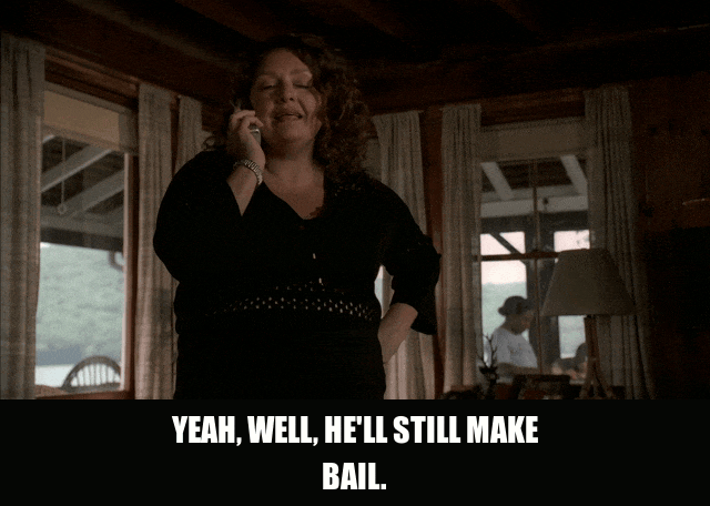 Aida Turturro in The Sopranos (1999), captioned "Yeah, well, he'll still make bail.", Dismissive and Confident reaction animated GIF