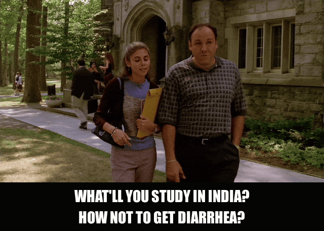 James Gandolfini in The Sopranos (1999), captioned "What'll you study in India? How not to get diarrhea?", Amused and Sarcastic reaction animated GIF