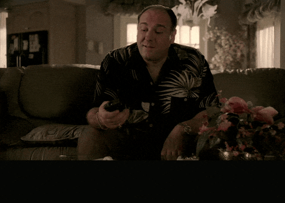 James Gandolfini in The Sopranos (1999), captioned "Like Popeye says. "I am what I am." Well, I didn't marry a cartoon.", Resigned and Defiant reaction animated GIF
