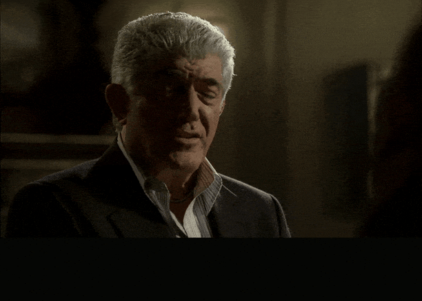 Frank Vincent in The Sopranos (1999), captioned "I compromised. I ate grilled cheese off the radiator instead.", Bitter and Stern reaction animated GIF