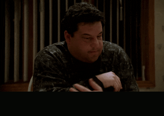 Steve Schirripa and Aida Turturro in The Sopranos (1999), captioned "I don't care if I live or die.", Despairing and Grief-Stricken reaction animated GIF