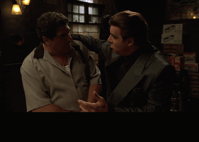 Steven Van Zandt in The Sopranos (1999), captioned ""Just when I thought I was out, they pull me back in."", Dramatic and Resigned reaction animated GIF